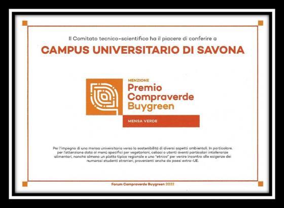 Menzione speciale conferita alla mensa del Campus di Savona